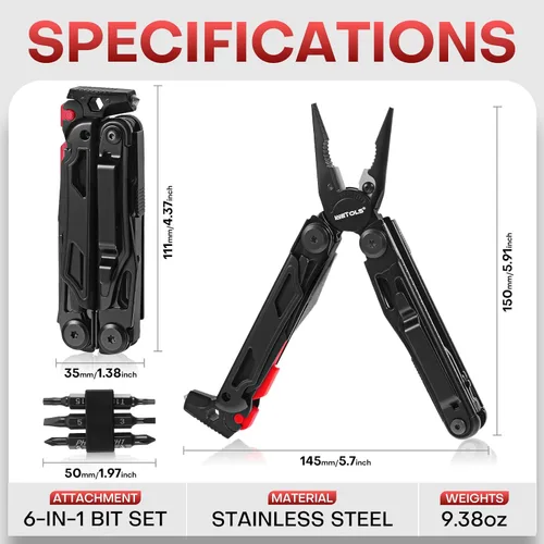Miniatura 7 de WETOLS Multiherramienta con cuchillo de bolsillo, alicates de punta de aguja de acero inoxidable 27 en 1 con destornilladores, herramienta multiusos