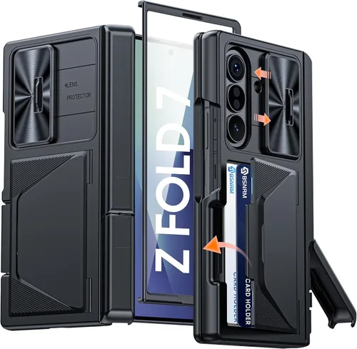 Miniatura 15 de Funda para Samsung Galaxy Z Fold 7 con tarjetero con bloqueo RFID, cubierta de lente deslizante integrada y protección de bisagra y protector