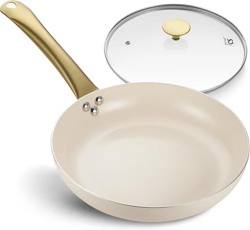 Miniatura 9 de KOCH SYSTEME CS Sartenes antiadherentes de cobre de 10 pulgadas con tapas e interior de cerámica de titanio, sartén saltear/sartén 100% libre