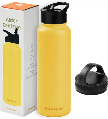 Miniatura 11 de Retrospec Botella de agua aislada de aliso con tapa de popote y tapa de asa, termo de acero inoxidable con boca ancha de doble pared aislada al