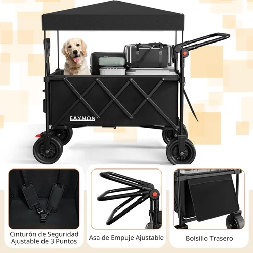 Miniatura 3 de Carro plegable 3 en 1 con capacidad de peso de 300 libras, carrito utilitario resistente de 150L con toldo extraíble, con ruedas grandes de playa