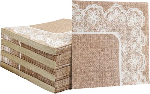 Jinei 100 servilletas de papel de arpillera, toallas de baño para invitados, toallas de mano desechables de encaje para boda, 2 capas, servilletas