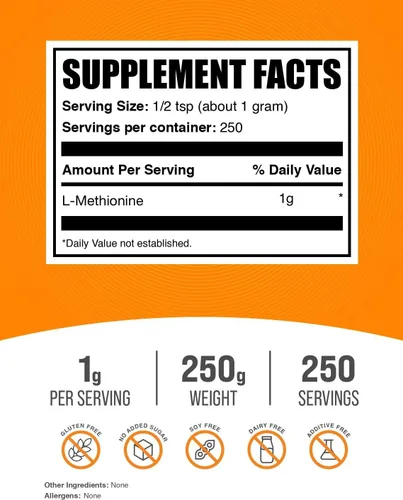 Miniatura 2 de BulkSupplements. com L-metionina en polvo - Aminoácidos Suplementos nutricionales, suplementos de colina, suplemento antioxidantes, sin gluten, 0.04