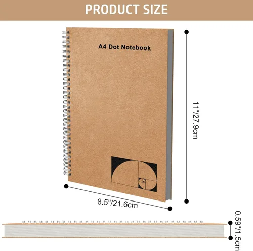 Miniatura 3 de Cuaderno de puntos A4, paquete de 2 cuadernos grandes de cuadrícula de puntos en espiral, 200 páginas de 100gsm de grosor, diario de papel