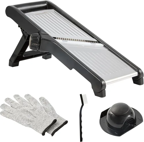 Restaurantware Rebanadora de mandolina ajustable de acero inoxidable, cortador de verduras estándar alemán con protector de cuchilla, incluye