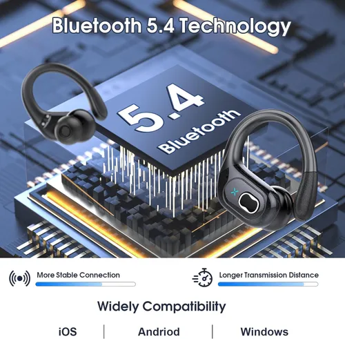 Miniatura 5 de Auriculares inalámbricos Bluetooth 5.4 de 75 horas para deporte, auriculares Bluetooth 2025 estéreo con graves profundos sobre la oreja con ganchos