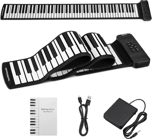Miniatura 9 de POGOLAB Piano de teclado enrollable de 49 teclas, teclado plegable eléctrico digital portátil, recargable, 8 tonos, 6 canciones de demostración Arco