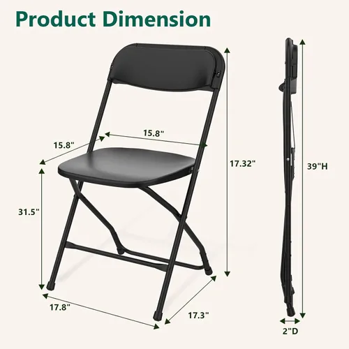 Miniatura 3 de Paquete de 2 sillas plegables de plástico negro, sillas plegables portátiles para exteriores con marco de acero, capacidad de 350 libras, sillas