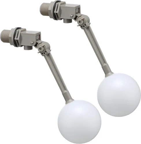 Cinnvoice Paquete de 2 válvulas de flotador de agua con brazo ajustable, bola flotante de agua de 3/4 pulgadas, válvula gris para tanque de apagado