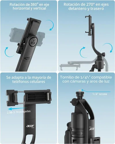 Miniatura 8 de Acer Gadget - Trípode de seguimiento facial automático para iPhone/teléfono celular/Android/cámara con luz y control remoto, 64 pulgadas, sin