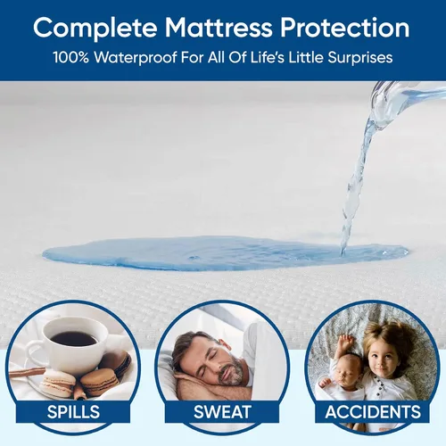 Miniatura 3 de Protector de colchón Tencel de lujo tamaño individual, 100% impermeable, ultra suave, naturalmente refrescante y transpirable, funda de bolsillo