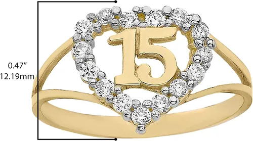 Miniatura 3 de Anillo de corazón de Quinceañera de oro amarillo de 10 quilates dulce 15 años CZ