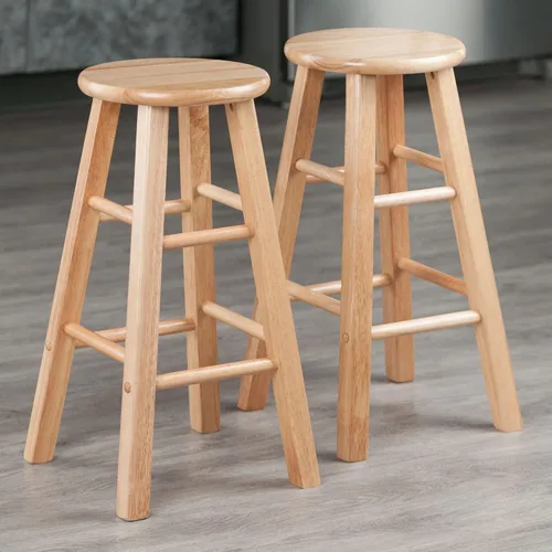 Miniatura 8 de PJ Wood Taburetes de cocina clásicos de asiento redondo de 24 pulgadas de alto para hogares, espacios de comedor y bares con asientos sin espalda, 4