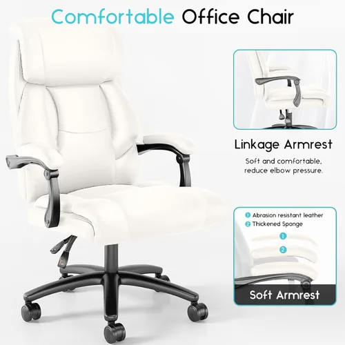 Miniatura 8 de Ollega - Silla de oficina ejecutiva reclinable grande y alta, 400 libras, cuero, color blanco Breathable waterproof desk chair for home office