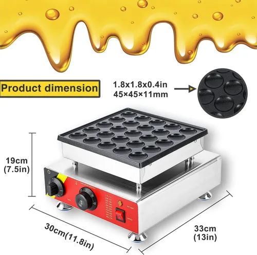 Miniatura 4 de Hanchen Máquina comercial para hacer panqueques, mini panqueques holandesa, máquina eléctrica Dorayaki, máquina para hacer muffins, 25 piezas, doble