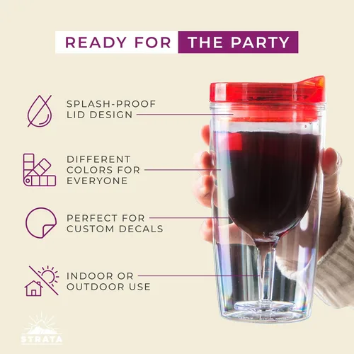 Miniatura 2 de STRATA CUPS Vaso de vino aislado con tapa (juego de 10) calcomanías de nombre – Copas de vino de plástico acrílico para exteriores, vasos de 10