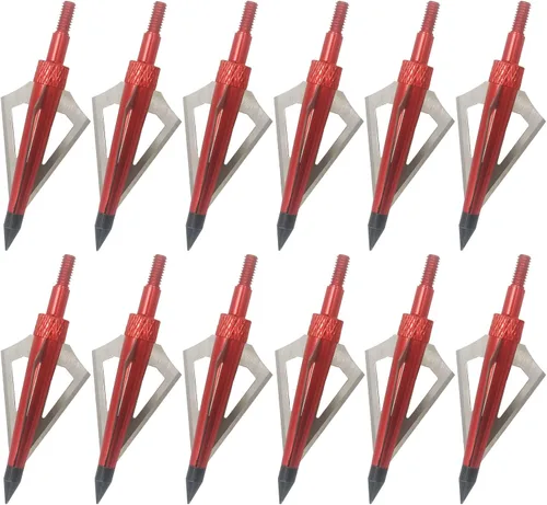 Miniatura 6 de Cabezas de caza con 3 cuchillas para tiro con arco, 100 o 125, grano, 12 unidades, puntas de flecha atornilladas, compatibles con arcos Rojo