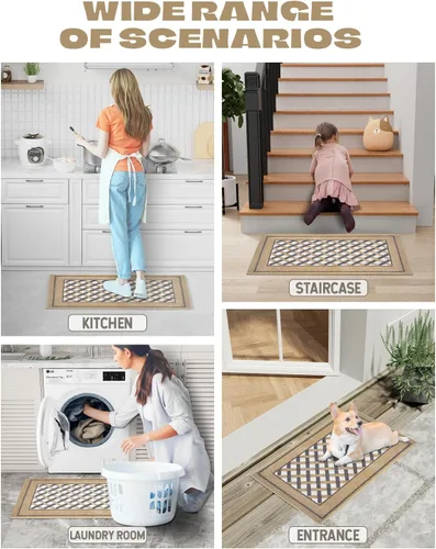 Miniatura 7 de Hargiis Tapetes antideslizantes para suelo de cocina, lavable a máquina, a cuadros, lavables para una cocina elegante y cómoda