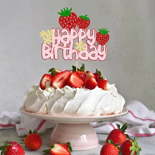 Miniatura 6 de 1 paquete de decoración de pastel de fresa con purpurina para temática de frutas, baby shower, fiesta de cumpleaños de niños, suministros