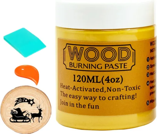 JAJADO Pasta para Quemar Madera y Mini Espátula, Gel para Quemar Madera de 4 OZ para Lienzo, Mezclilla, Tablero de Madera para Manualidades, Pasta