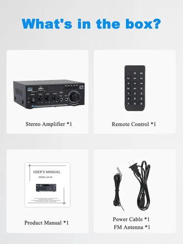 Miniatura 7 de Amplificador de audio estéreo para el hogar AK45, 400 W Bluetooth 5.0 HiFi Amplificador de potencia estéreo 2.0 canales RMS 40W x 2 sistema de audio