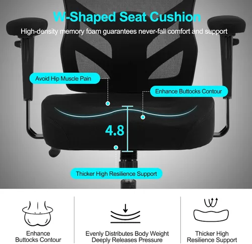 Miniatura 4 de YFO Silla de oficina ergonómica, silla de escritorio de malla con respaldo ajustable lumbar y reposabrazos, cómoda silla giratoria ejecutiva