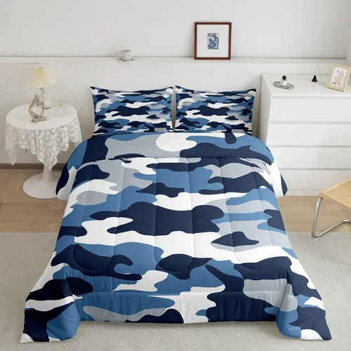 Miniatura 31 de Feelyou Juego de edredón de camuflaje naranja para niños, tamaño individual, juego de ropa de cama de camuflaje estilo militar para niños y niñas