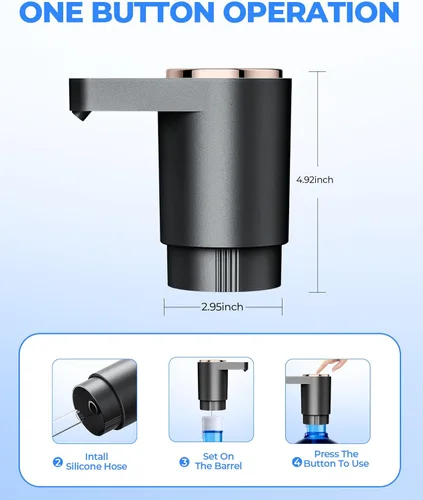 Miniatura 4 de Bomba de botella de agua, dispensador de agua eléctrico portátil para botellas de 5 galones, carga USB, interruptor automático, batería recargable
