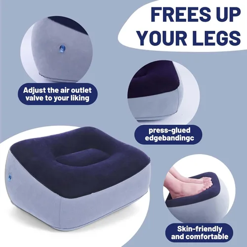 Miniatura 6 de Reposapiés inflable para viajes, almohada de pierna de altura ajustable para avión y automóvil, taburete portátil para niños y adultos (multicolor)