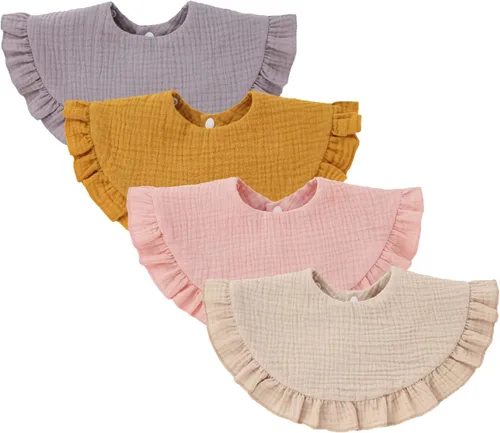 Miniatura 8 de Nishine 4 piezas Baberos unisex para bebé de muselina tipo bandana, baberos giratorios 360 grados de algodón para dentición, alimentación y babeo