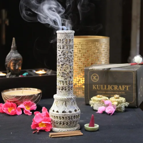 Miniatura 9 de Carry Me Soporte para varillas de incienso de esteatita de mármol, quemador de velas, soporte para velas de té, torre de botella perfecta hecha a