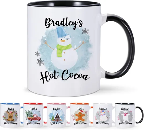 Taza de Navidad con Nombre Personalizado, Tazas de Café de Navidad, Taza de Chocolate Caliente para Niños, Taza de Chocolate de 11 onzas, Taza de Té