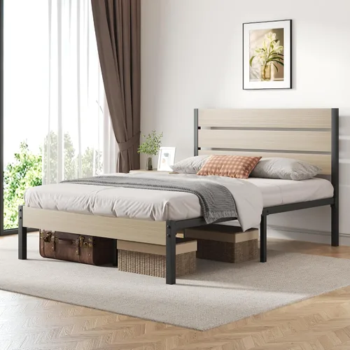 Miniatura 3 de Fluest Base de cama con cabecera y estribo, con almacenamiento debajo de la cama, sistema de soporte totalmente metálico, no necesita somier, fácil