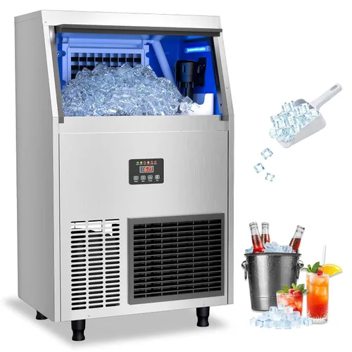 Coolake Máquina de hielo comercial de 200 libras/24 horas, máquina de hielo debajo del mostrador con almacenamiento de hielo de 55 libras,