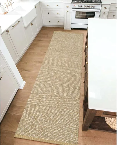 Miniatura 48 de LEEVAN - Alfombras lavables para cocina de 3 x 5 pies, alfombra de color crema para dormitorio, alfombra de algodón tejida para entrada, alfombra