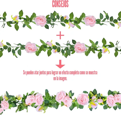 Miniatura 7 de Sggvecsy 2 piezas de 15.5 pies de enredadera de rosa artificial, guirnalda de flores falsas, guirnalda floral de seda sintética colgante, enredadera