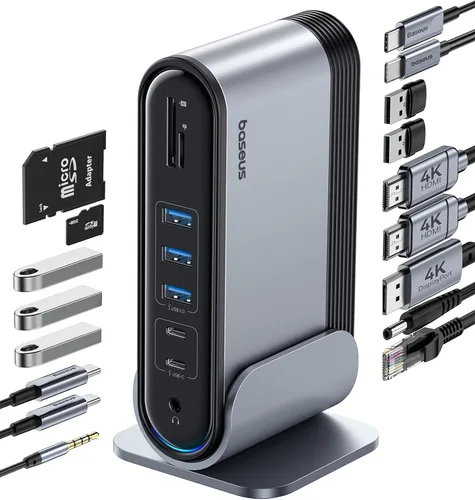 Miniatura 9 de Baseus - Estación de acoplamiento para computadora portátil 7 en 1, 3 monitores, USB C HUB con HDMI 4K, VGA, 100 W PD, 3 USB para iPhone
