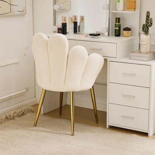 Miniatura 9 de VINGLI Silla de Maquillaje con Pétalos y Respaldo, Silla Linda de Terciopelo para Niñas, Silla de Escritorio Cómoda Sin Ruedas, Silla Moderna
