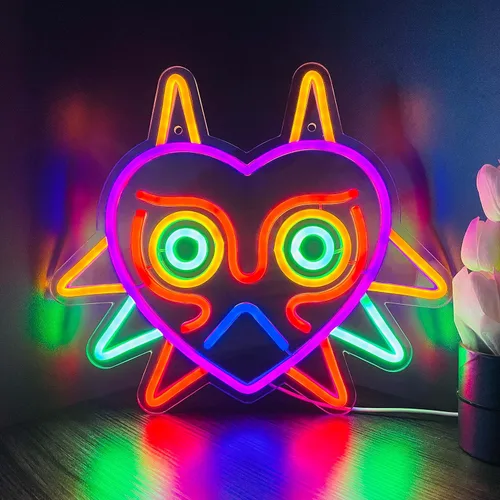 GGK Majora's Mask - Letrero LED de neón LoZ para decoración de pared de habitación, regalos para gamers, máscara de Zelda, decoración de sala de