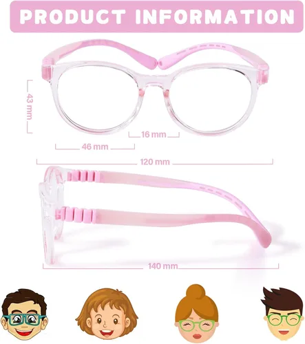 Miniatura 2 de FONHCOO Gafas de bloqueo de luz azul para niños, niños y niñas, marco irrompible, para computadora, juegos, TV Rosa (Round Pink)