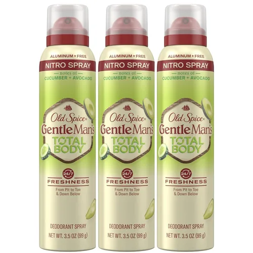 Old Spice Spray desodorante de cuerpo entero para hombres, sin aluminio, aroma a pepino + aguacate, protección contra olores 24/7, frescura duradera