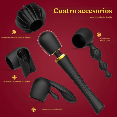 Miniatura 2 de Kit de Vibrador de Varita Tracy's Dog, Masajador Inalámbrico con 3 Accesorios de Silicona para Estimulación del Clítoris, Punto G y Anal, Juego