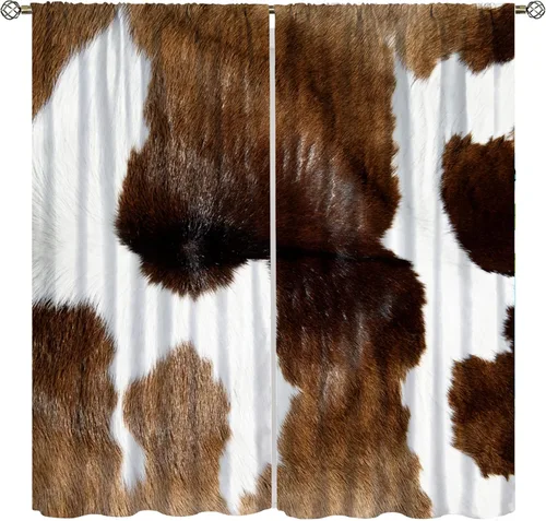 Miniatura 9 de YCness Cortinas con estampado de vaca, cortinas de piel de vaca, piel de animal marrón, estampado de vaca occidental, granja rústica, tratamientos