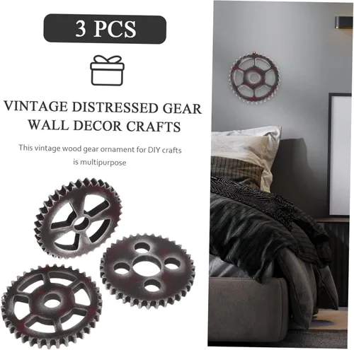 Miniatura 6 de Cabilock 3 piezas de decoración de pared de engranajes retro de madera con diseño hueco estilo industrial colgante de pared para el hogar, bar, sala