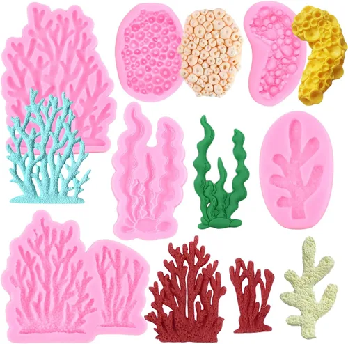 Mujiang Molde de silicona de algas corales, moldes de fondant de coral para decoración de pasteles de azúcar, decoración de cupcakes, pasta de goma
