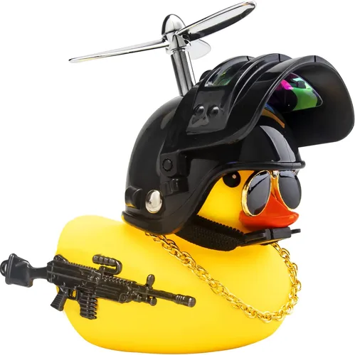 Miniatura 25 de wonuu Adornos de pato de goma para automóvil, pato amarillo fresco, decoraciones de tablero de automóvil, gafas chirriantes de pato con casco de Y