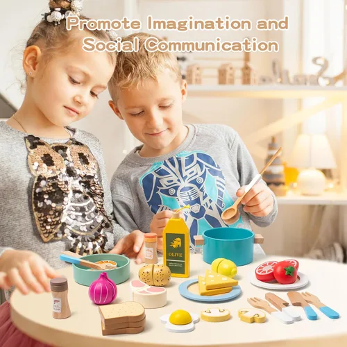 Miniatura 5 de Cafetera de madera para niños, juego de juguetes de comida para niños pequeños