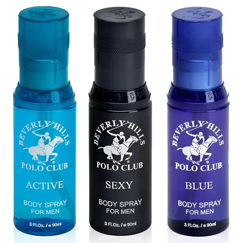 Beverly Hills Polo Club Colección Signature Body Spray para hombre | Juego de 3 piezas: azul, activo, sexy, fragancias versátiles para cada ocasión,