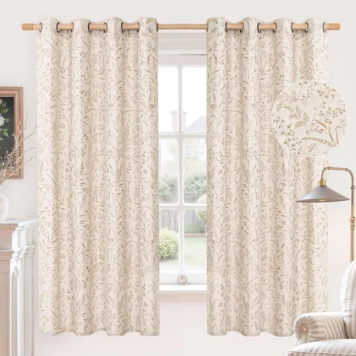 Miniatura 28 de BGment Cortinas de lino beige para dormitorio de 63 pulgadas de largo, cortinas de ventana con ojales y ojales para ventana de sala de estar, 2