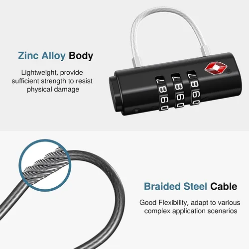 Miniatura 4 de Puroma Paquete de 2 cerraduras de equipaje aprobadas por la TSA, cerraduras TSA para equipaje de viaje, combinación reiniciable, aleación de zinc